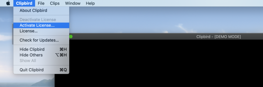 Clipbird "Activate License..." Menu