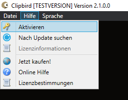 Selektieren Sie im Menu “Help” den Eintrag “Aktivieren"