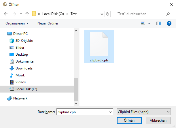 Laden Sie eine cpb-Datei über das Datei Menü oder durch Doppelklick auf die cpb-Datei.