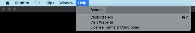 Clipbird Help Menu Mac