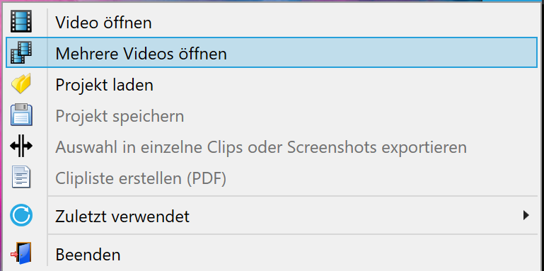 Mehrere Videos öffnen